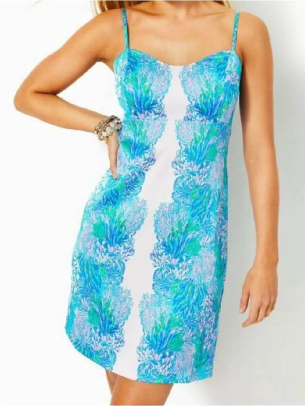 Lilly Pulitzer Gillian Satin Slip Mini Dress Las Olas Aqua blue coral print 6 - Picture 8 of 9